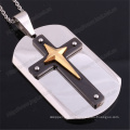 Necklaces Pendant Rectangle Stainless Steel Tag with Plated Cross (IO-st255)